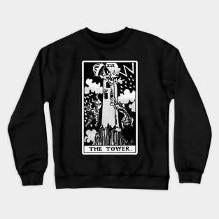 XVI. The Tower Tarot Card | Black and white Crewneck Sweatshirt